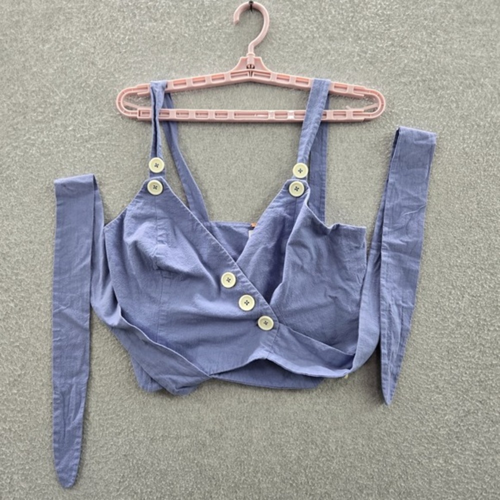 Free People Women Corset Top‎  M Lavender Cropped Button V-Neck Front